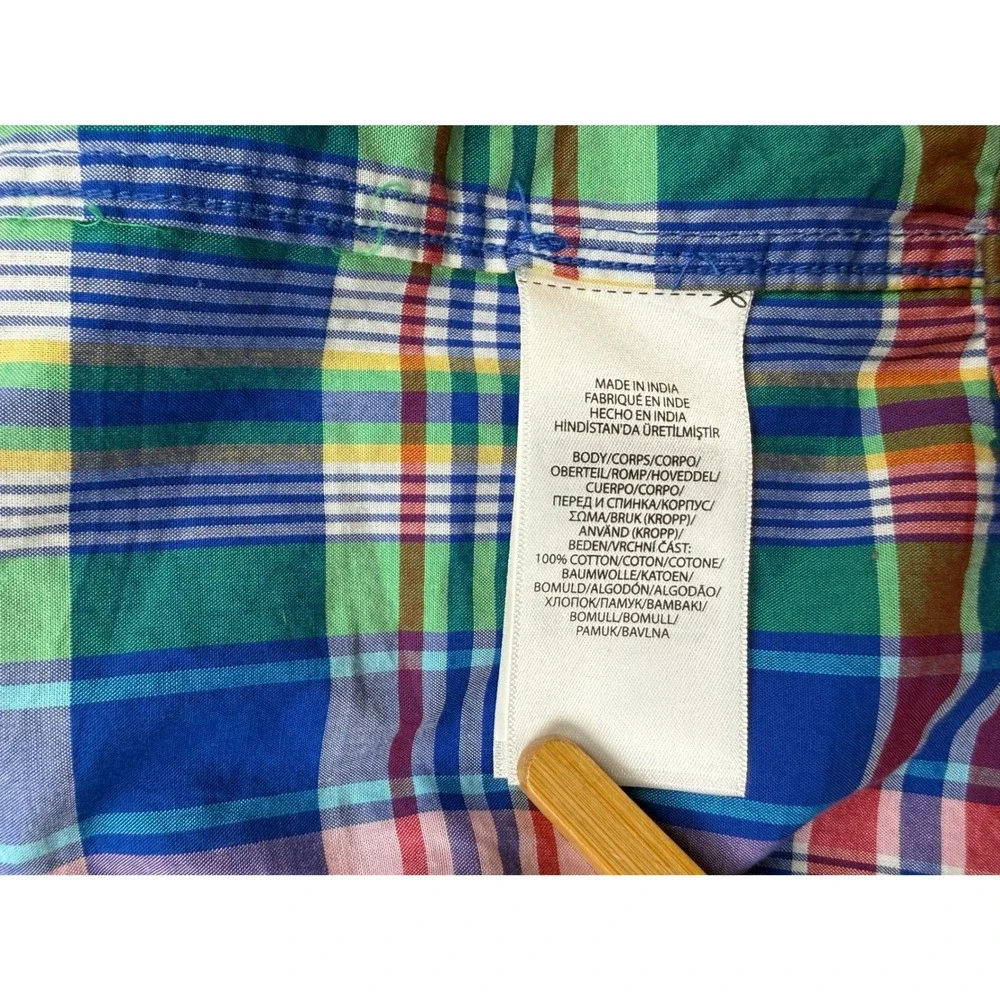 Polo Ralph Lauren Boys L 14-16 Multicolor Plaid Madras Button Down Shirt Stretch